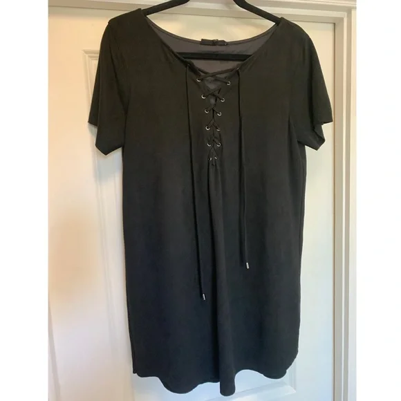 Olivaceous | Dresses | Black Faux Suede Lace Up Dress | Poshmark